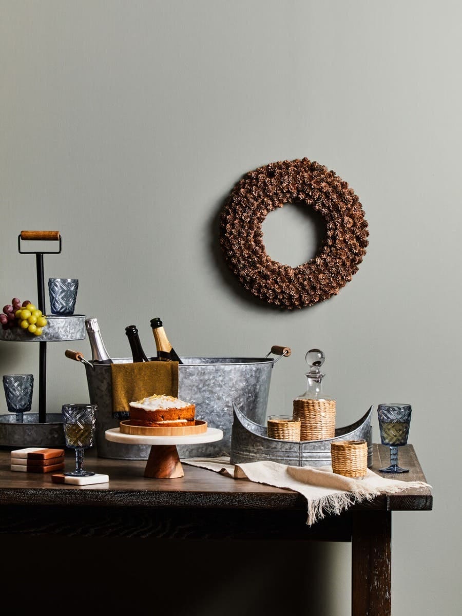 Esperance Accessories Monzaro Round White Marble And Acacia Wood Cake Stand House of Isabella UK