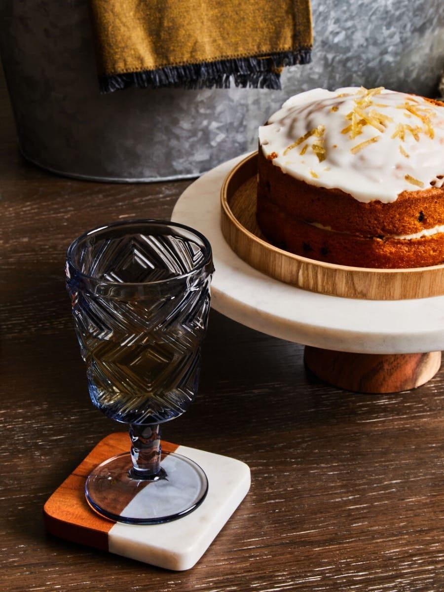 Esperance Accessories Monzaro Round White Marble And Acacia Wood Cake Stand House of Isabella UK