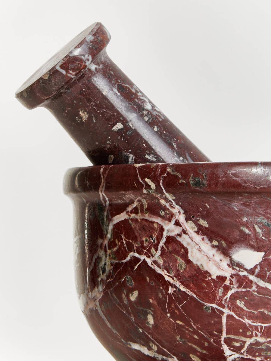 Esperance Accessories Salmo Red and White Marble Mortar and Pestle House of Isabella UK
