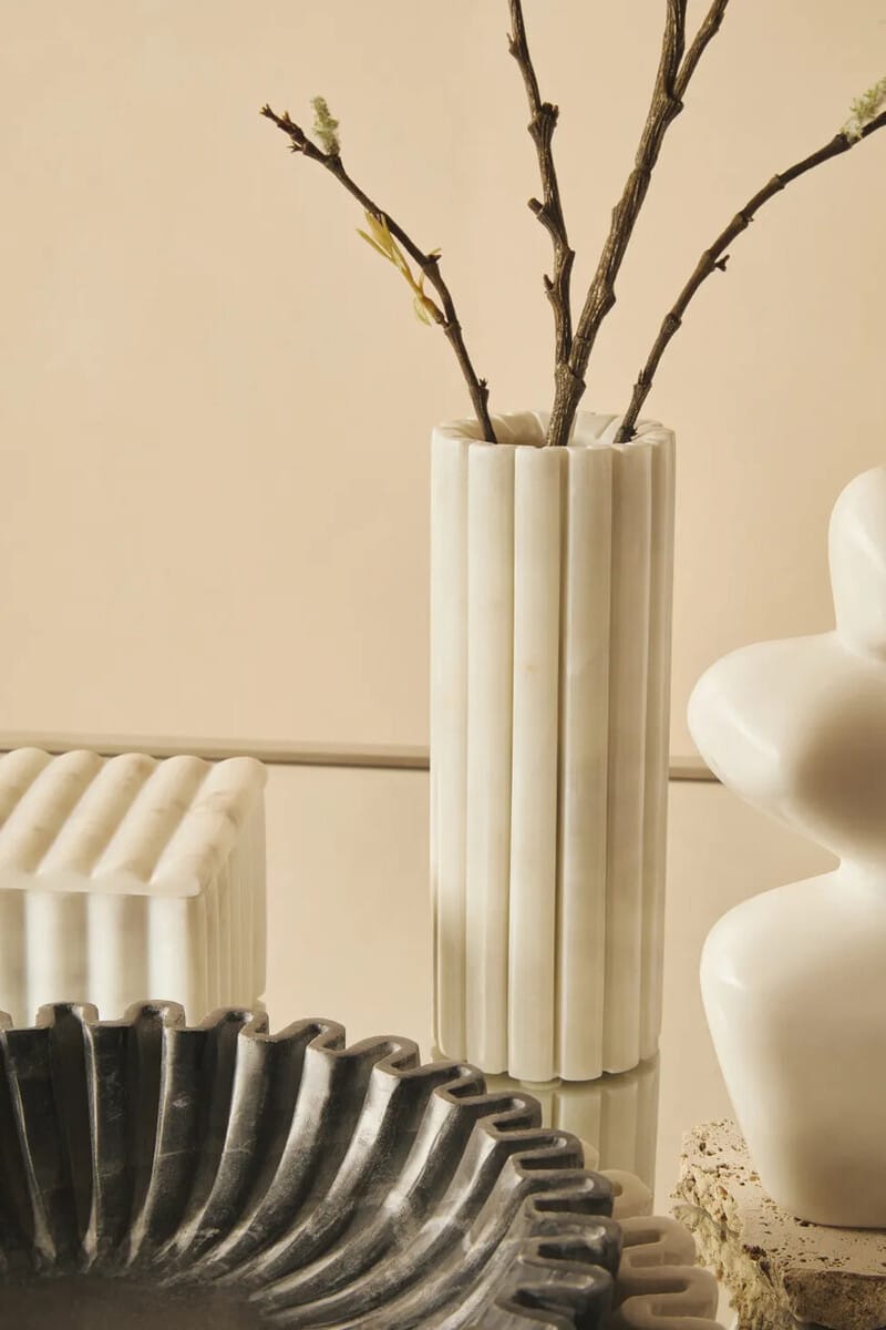 Esperance Accessories Savio White Fluted Marble Vase House of Isabella UK