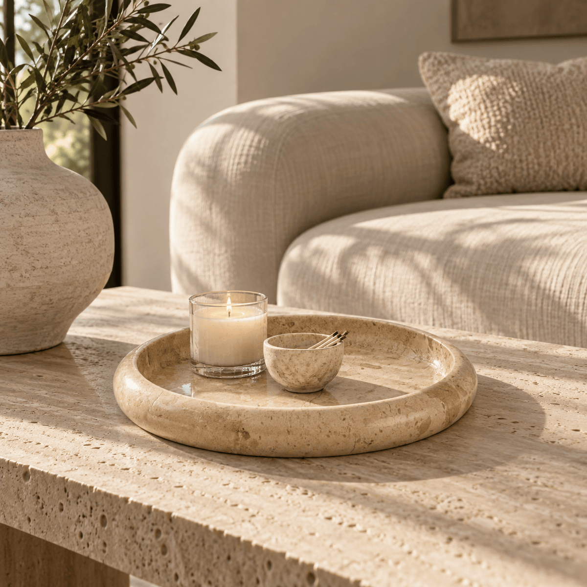 Esperance Accessories Zoro Cream Marble Round Tray House of Isabella UK