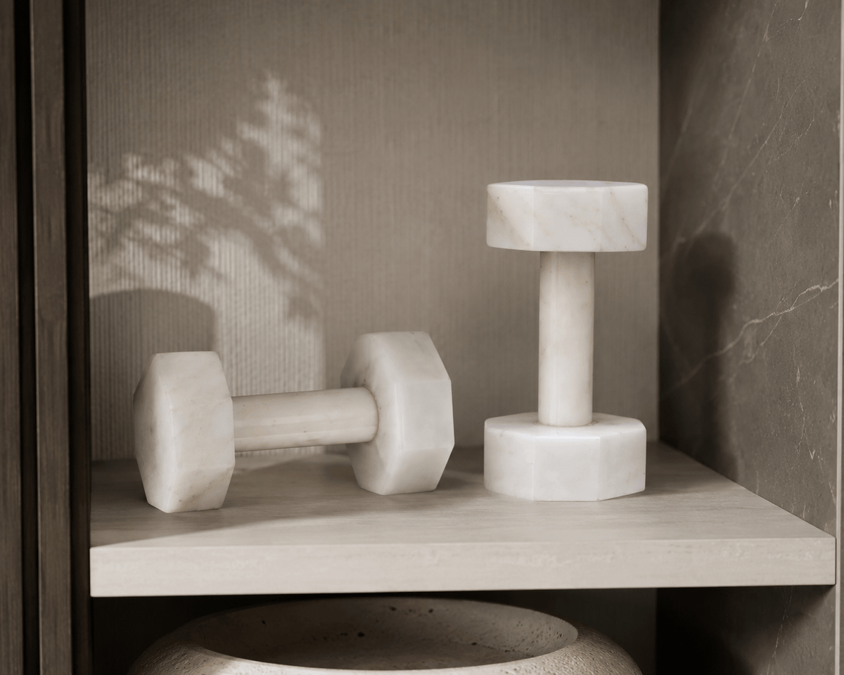 Esperance Accessories Zoro Set of Two Decorative White Marble Dumbbells House of Isabella UK