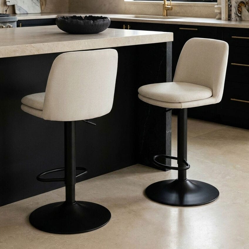 Esperance Dining Maxwell Set of 2 Beige Textured Fabric Cushioned Bar Chairs House of Isabella UK