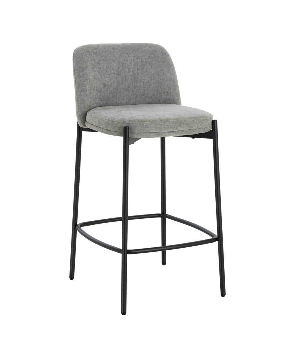 Esperance Dining Maxwell Set of 2 Light Grey Textured Fabric Bar Chairs with Black Legs House of Isabella UK
