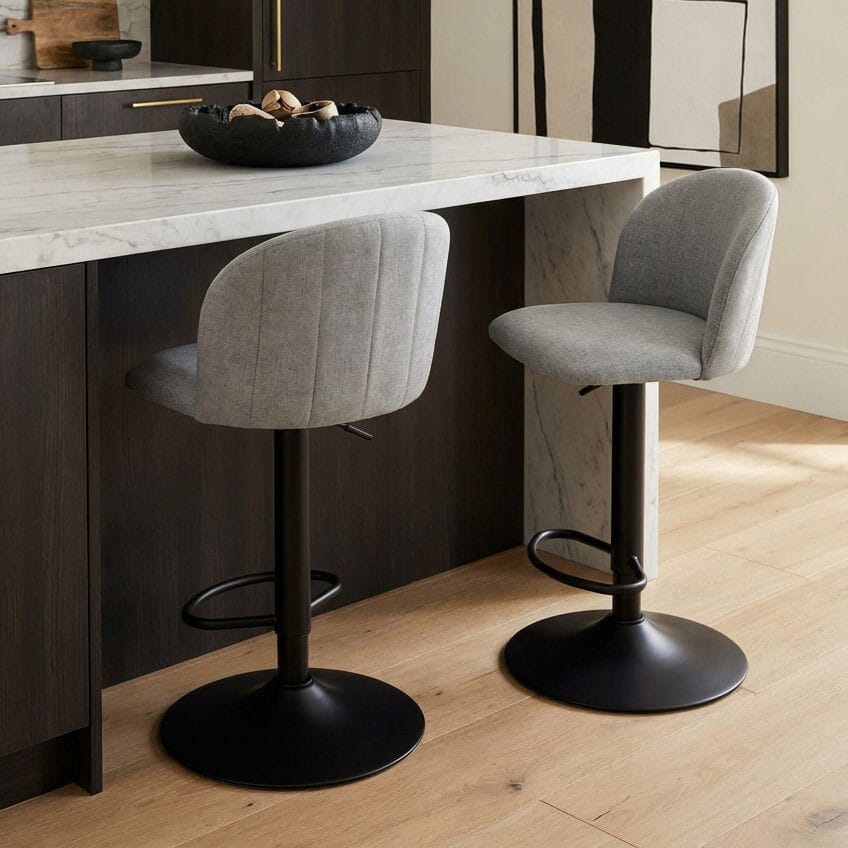 Esperance Dining Maxwell Set of 2 Light Grey Textured Fabric Curved Bar Chairs House of Isabella UK