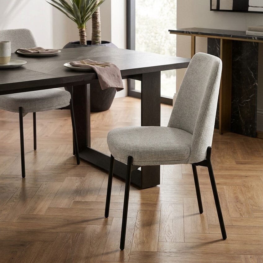 Esperance Dining Maxwell Set of 2 Light Grey Textured Fabric Dining Chairs House of Isabella UK