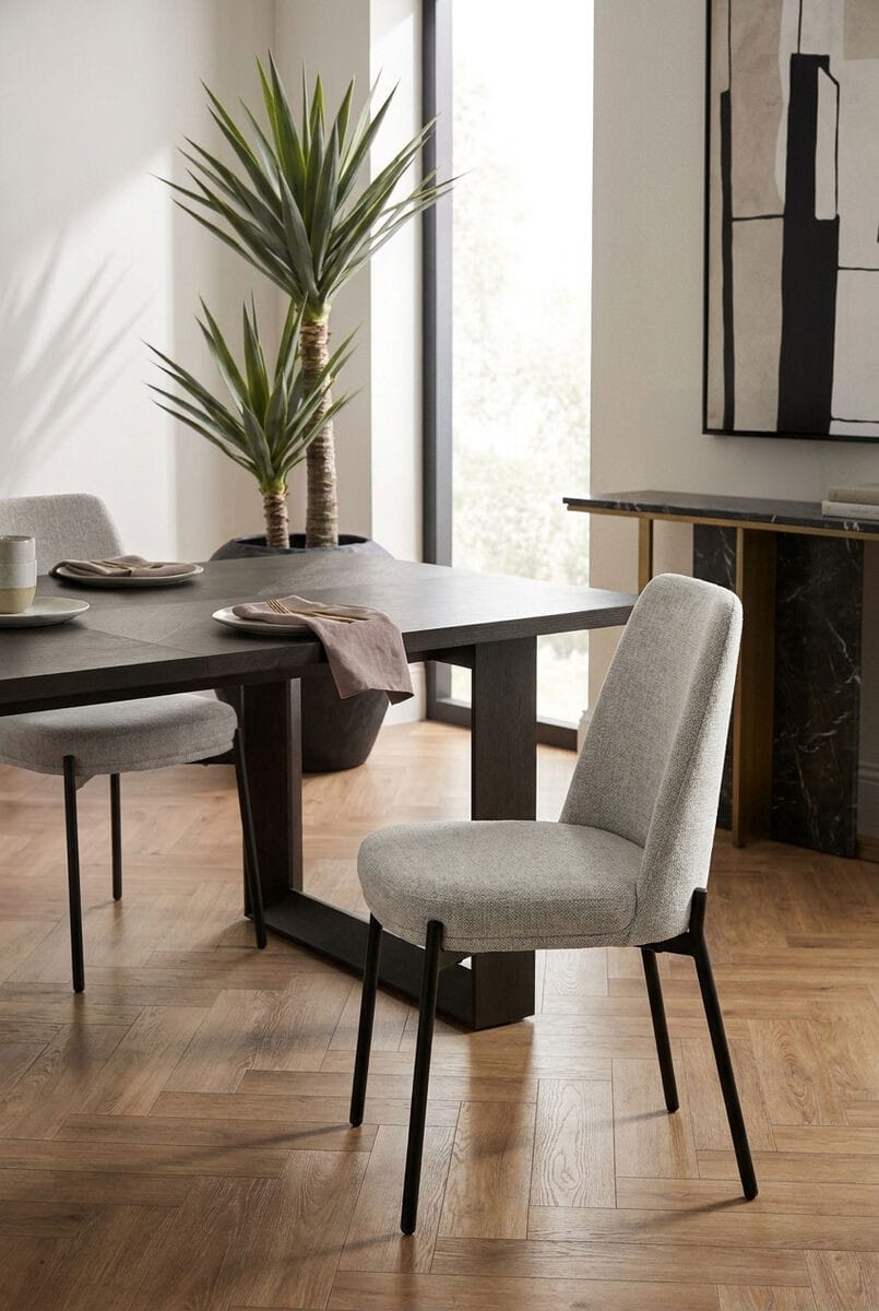 Esperance Dining Maxwell Set of 2 Light Grey Textured Fabric Dining Chairs House of Isabella UK