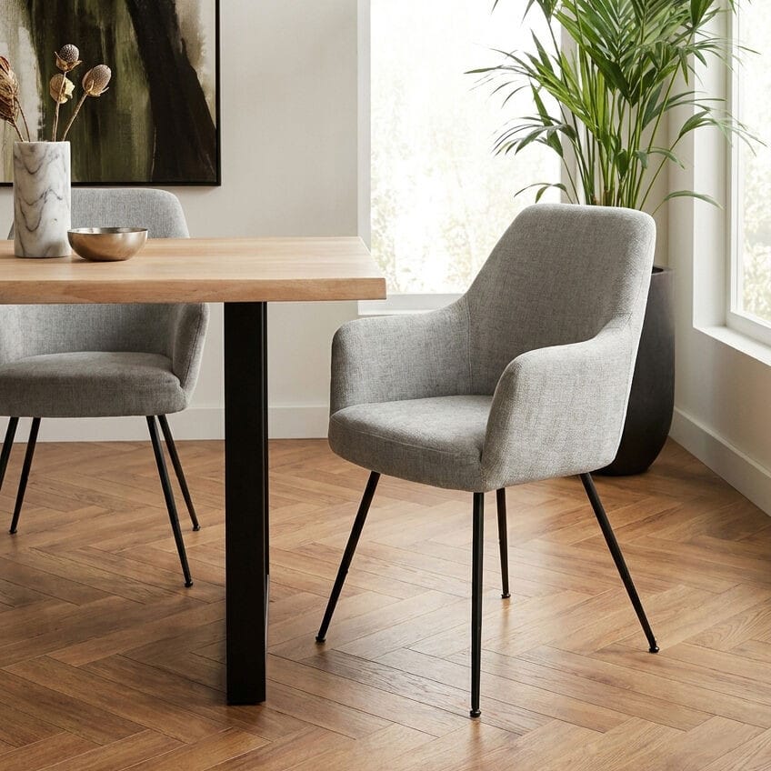 Esperance Dining Maxwell Set of 2 Light Grey Textured Fabric Dining Chairs with Arms House of Isabella UK