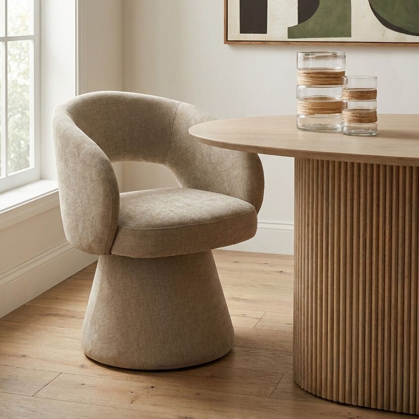 Esperance Dining Maxwell Stone Chenille Curved Swivel Dining Chair House of Isabella UK