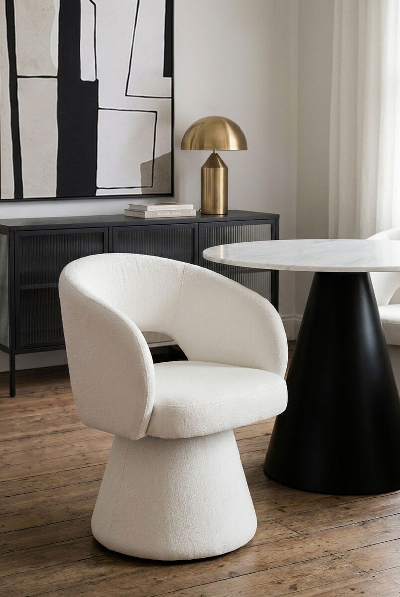 Esperance Dining Maxwell Textured Beige Fabric Curved Swivel Dining Chair House of Isabella UK