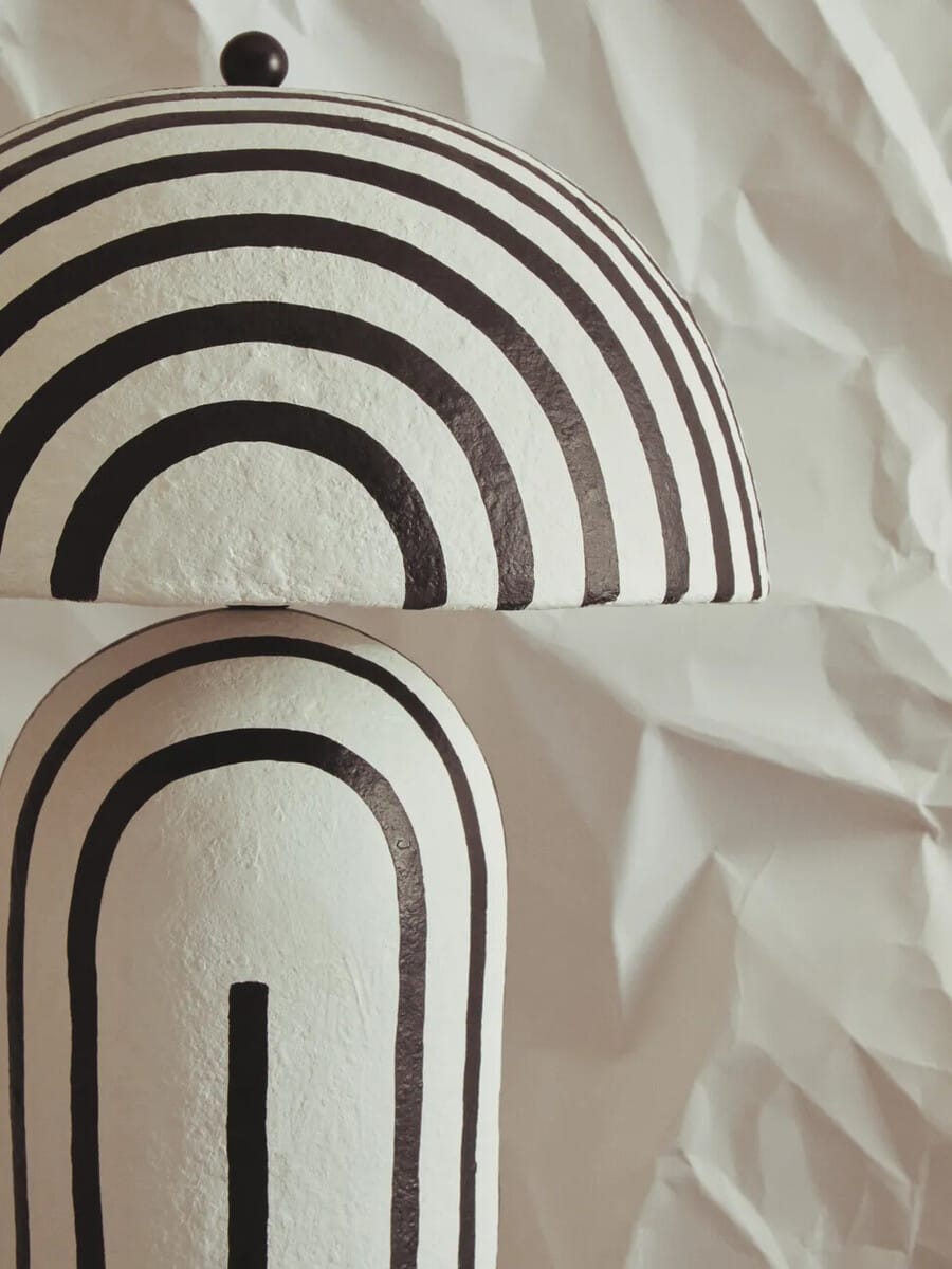 Esperance Lighting Carta Black and White Stripe Papier Mache Domed Floor Lamp House of Isabella UK