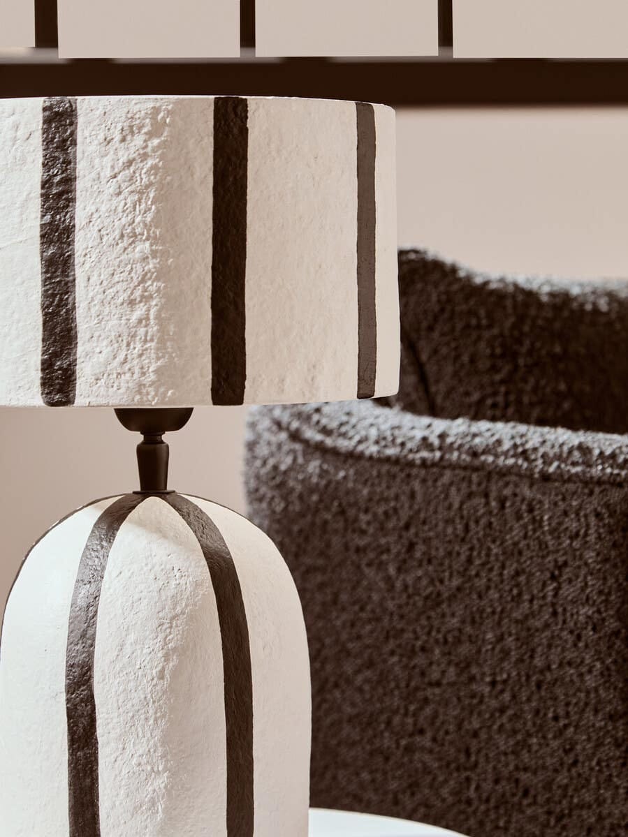 Esperance Lighting Carta Black and White Stripe Papier Mache Table Lamp House of Isabella UK