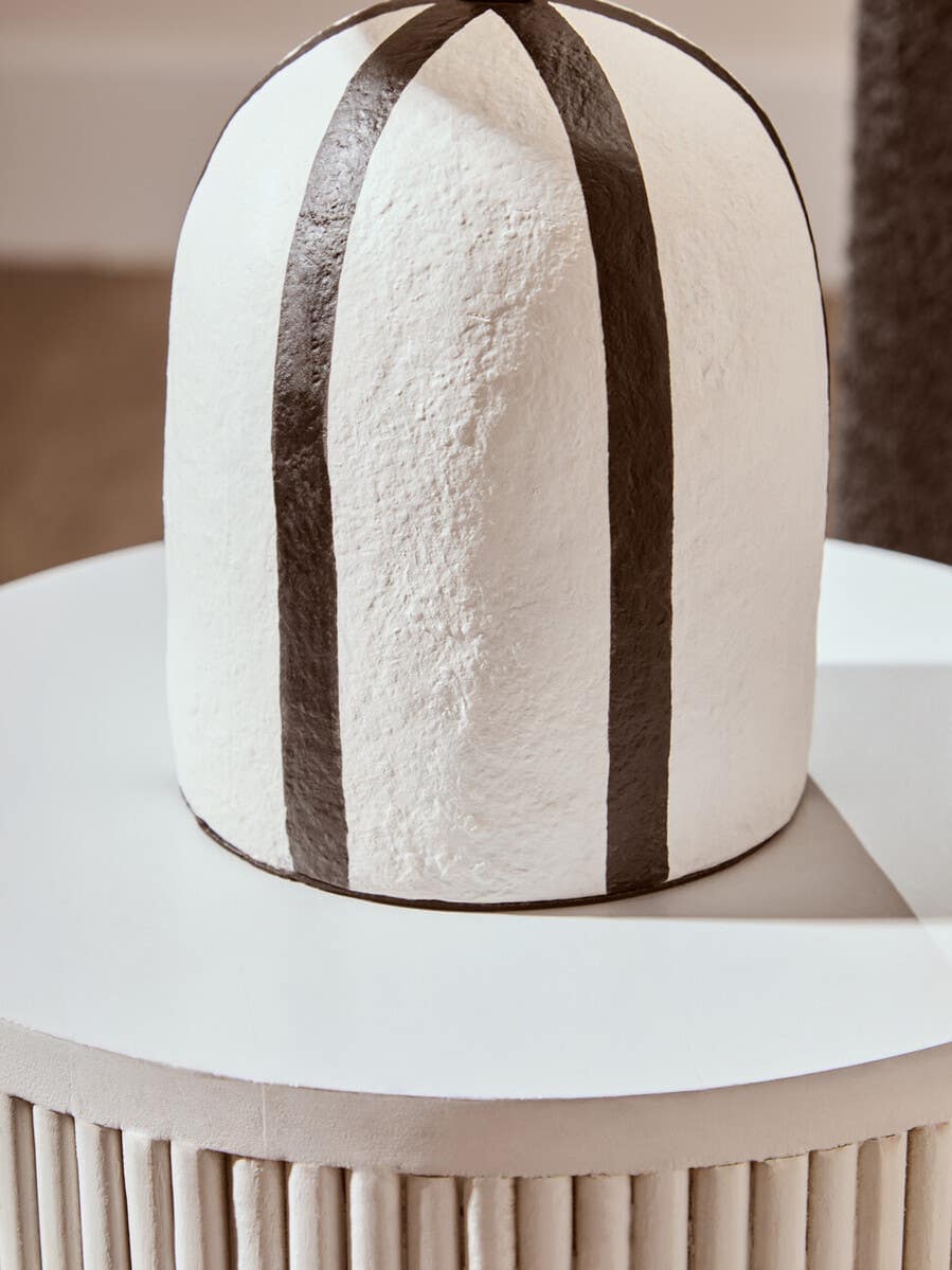 Esperance Lighting Carta Black and White Stripe Papier Mache Table Lamp House of Isabella UK