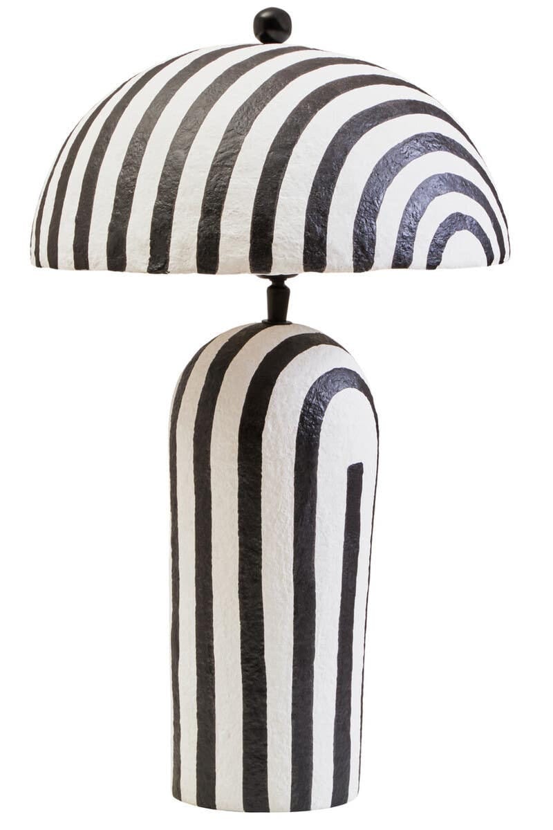 Esperance Lighting Carta Black and White Stripe Papier Mache Table Lamp with Dome Shade House of Isabella UK
