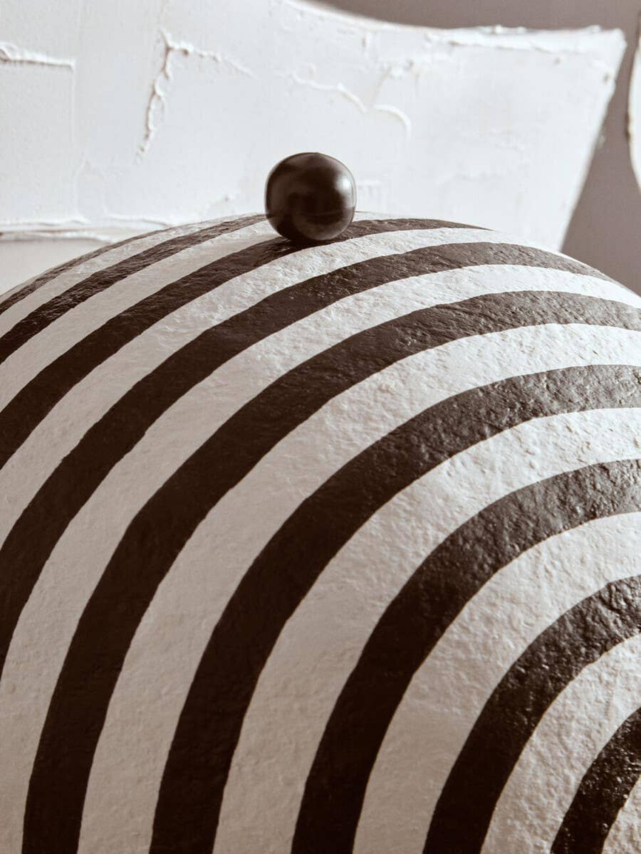 Esperance Lighting Carta Black and White Stripe Papier Mache Table Lamp with Dome Shade House of Isabella UK