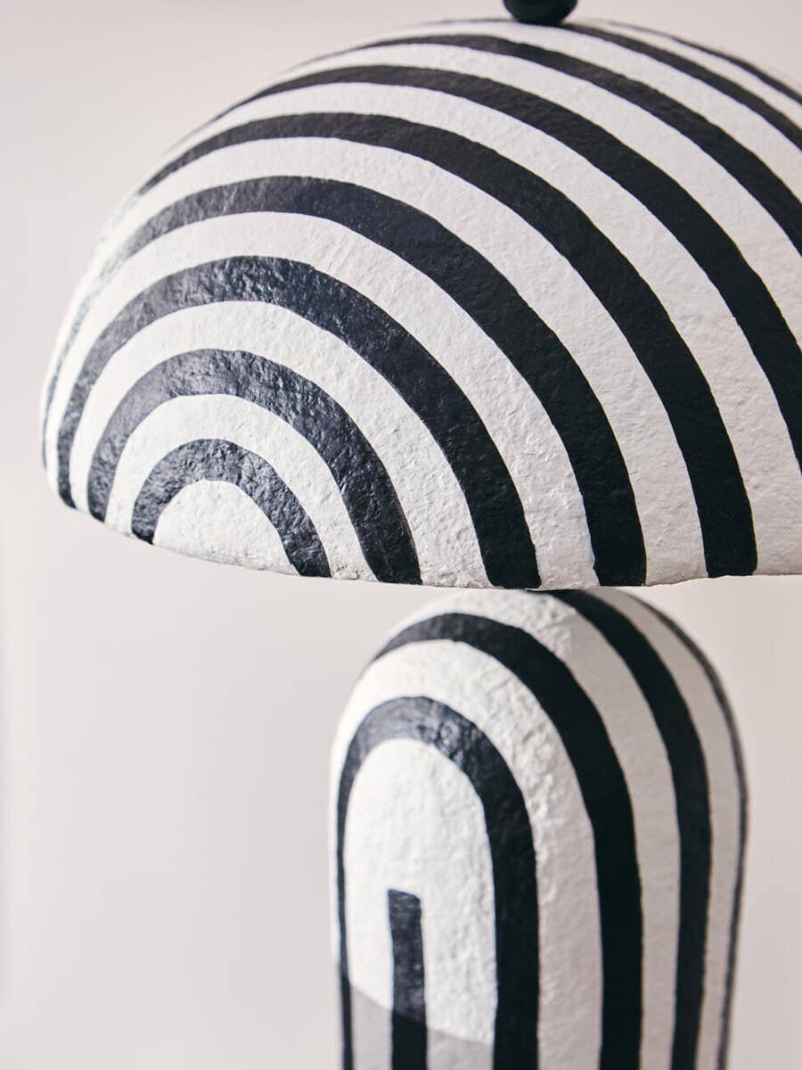 Esperance Lighting Carta Black and White Stripe Papier Mache Table Lamp with Dome Shade House of Isabella UK