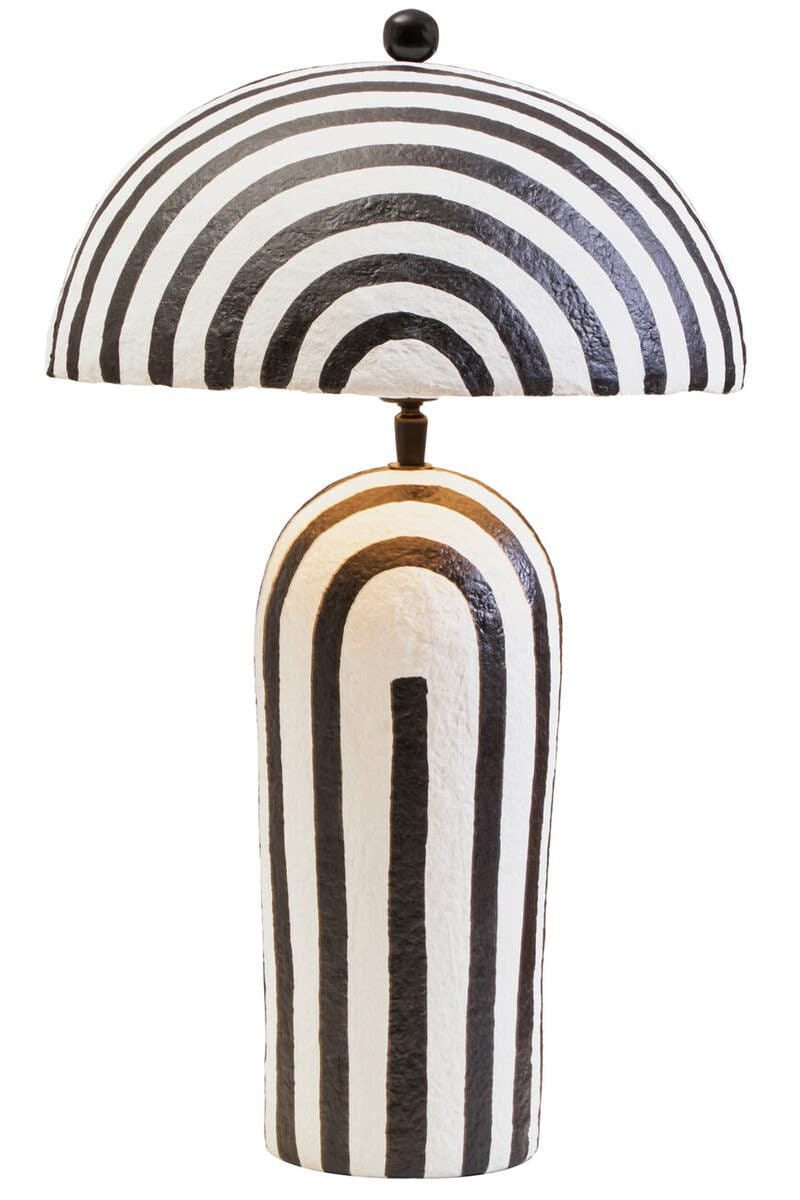 Esperance Lighting Carta Black and White Stripe Papier Mache Table Lamp with Dome Shade House of Isabella UK