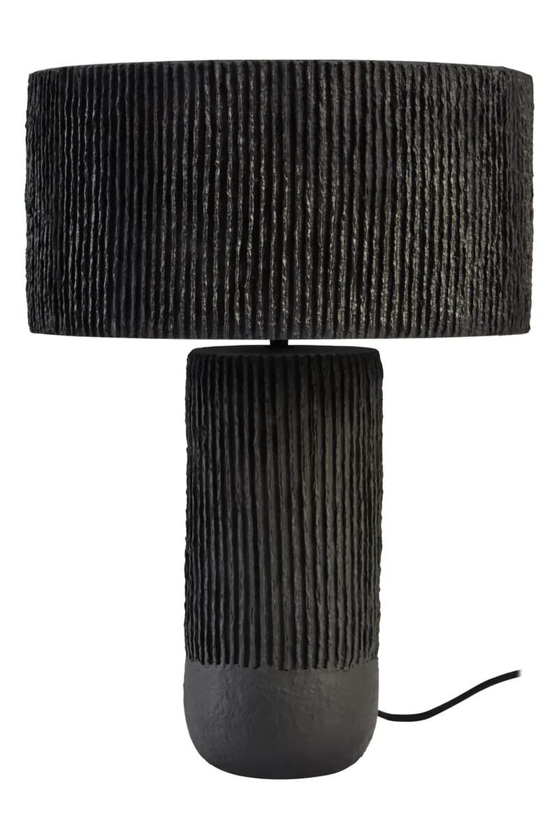 Esperance Lighting Carta Black Etched Linear Design Papier Mache Table Lamp House of Isabella UK