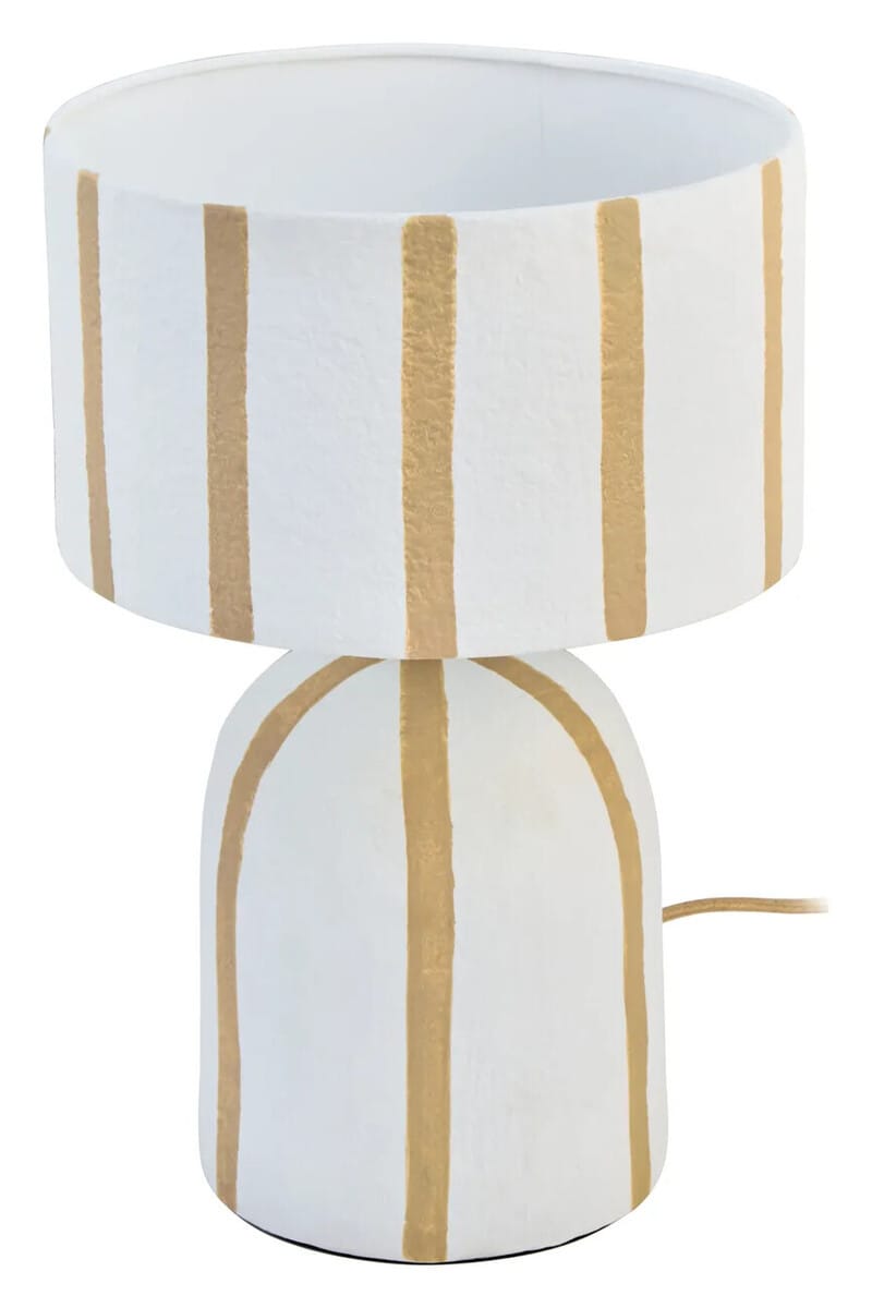 Esperance Lighting Carta Brown and White Stripe Papier Mache Table Lamp House of Isabella UK