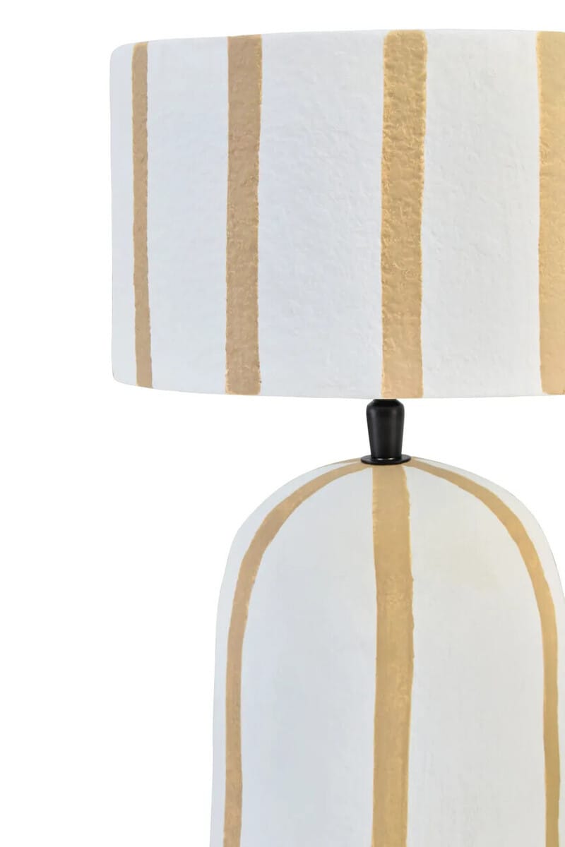 Esperance Lighting Carta Brown and White Stripe Papier Mache Table Lamp House of Isabella UK