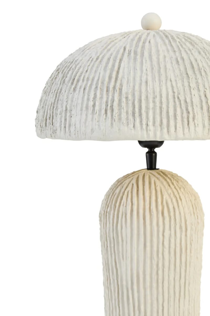 Esperance Lighting Carta Oatmeal Etched Linear Design Papier Mache Domed Table Lamp House of Isabella UK