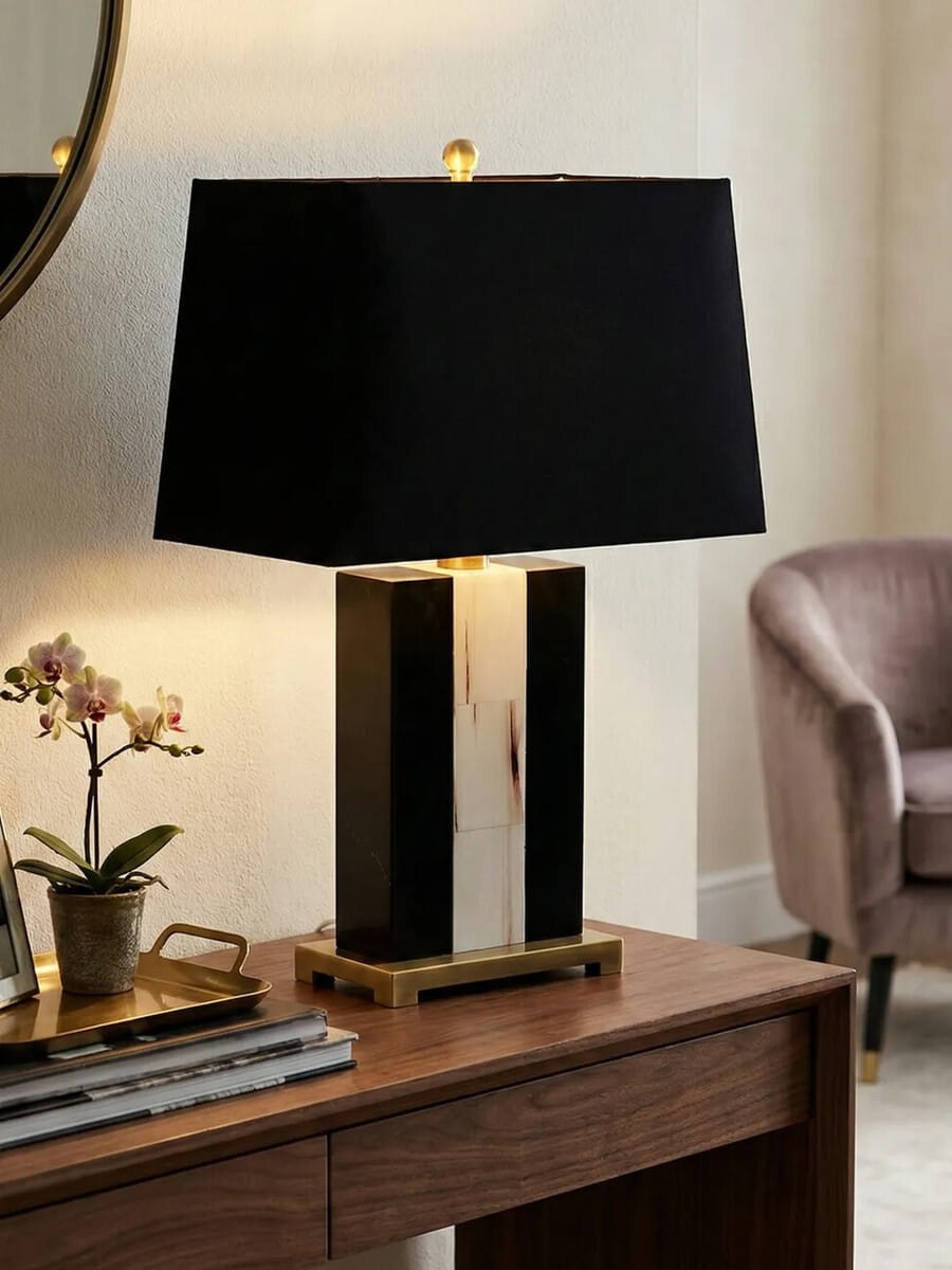 Esperance Lighting Hoxton Marble Table Lamp with Black Shade House of Isabella UK