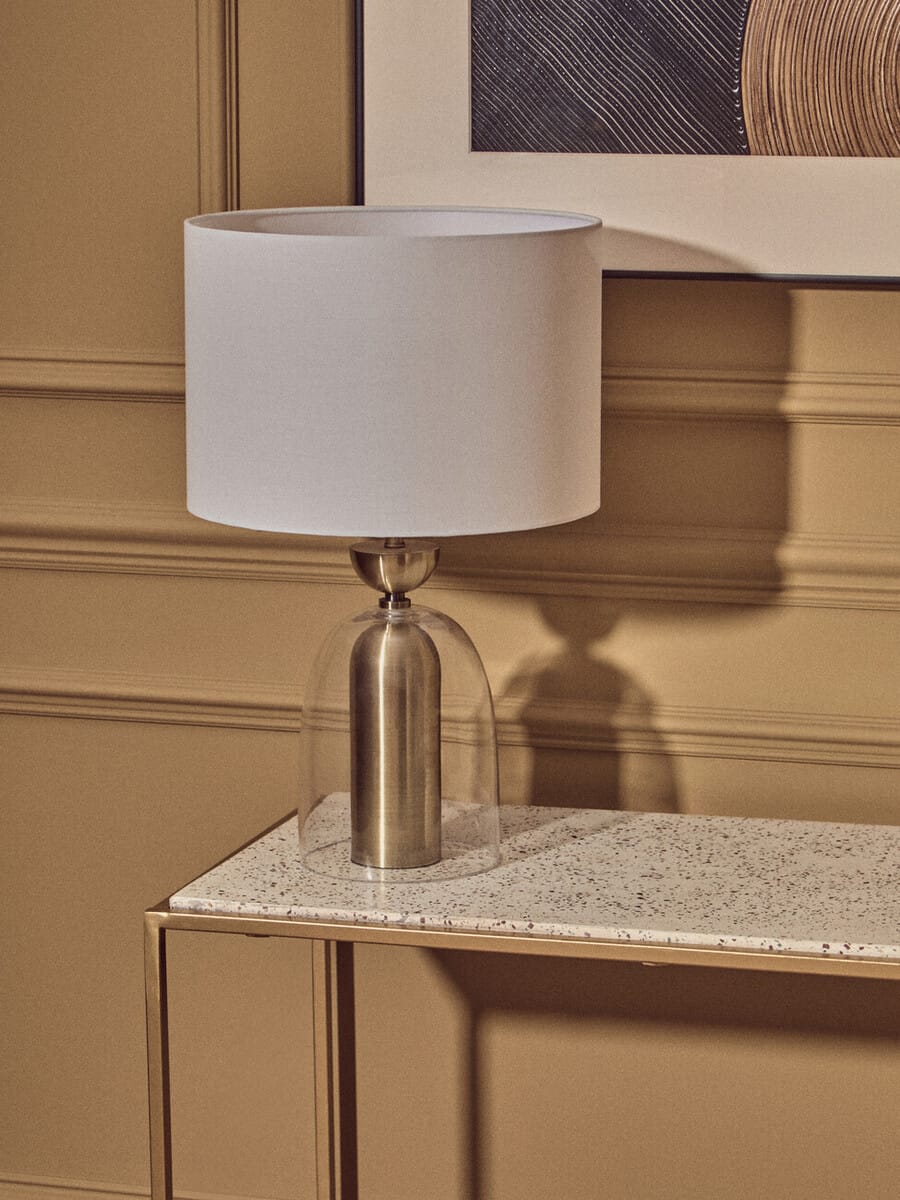 Esperance Lighting Sellis Clear Glass and Antique Brass Finish Metal Table Lamp House of Isabella UK