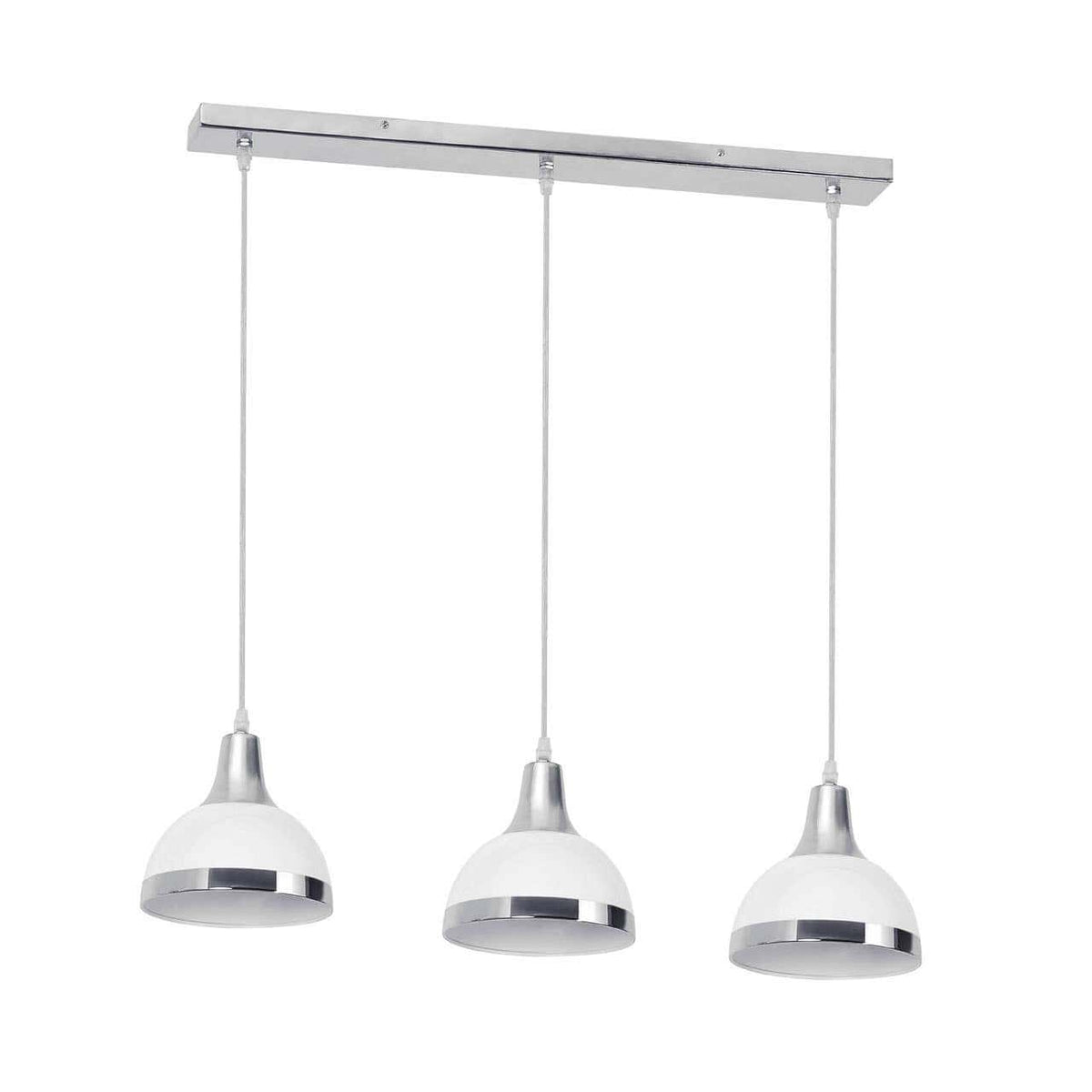 Esperance Lighting Vermont Three White and Chrome Shade Pendant Light House of Isabella UK