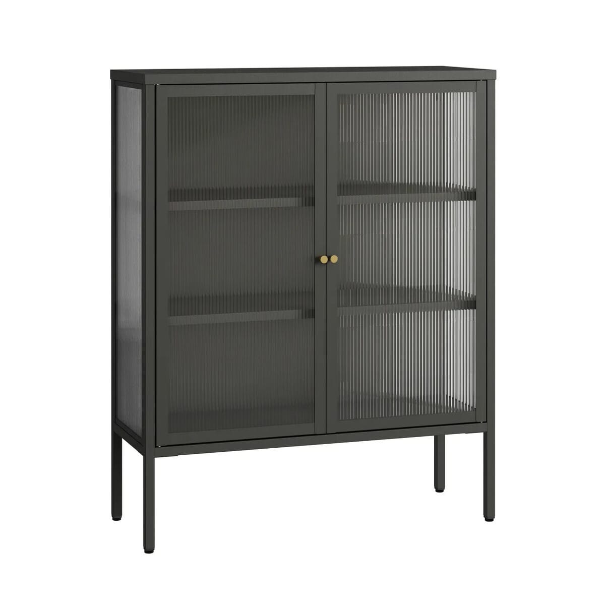 Esperance Living Addison Black Metal and Fluted Glass Door Cabinet House of Isabella UK