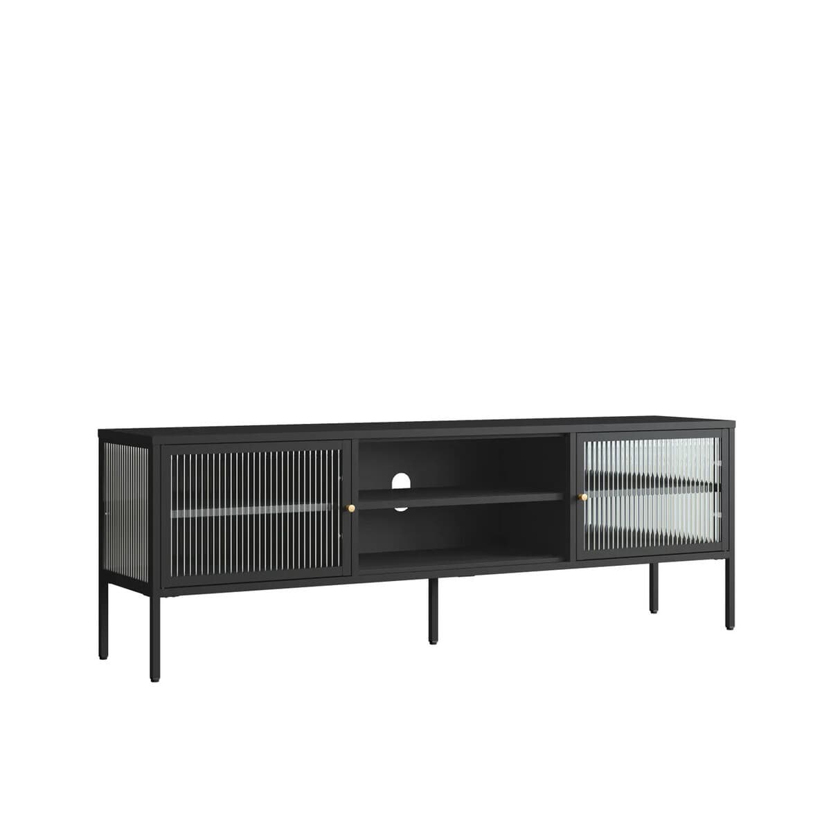 Esperance Living Addison Black Metal and Fluted Glass Door Media Unit House of Isabella UK