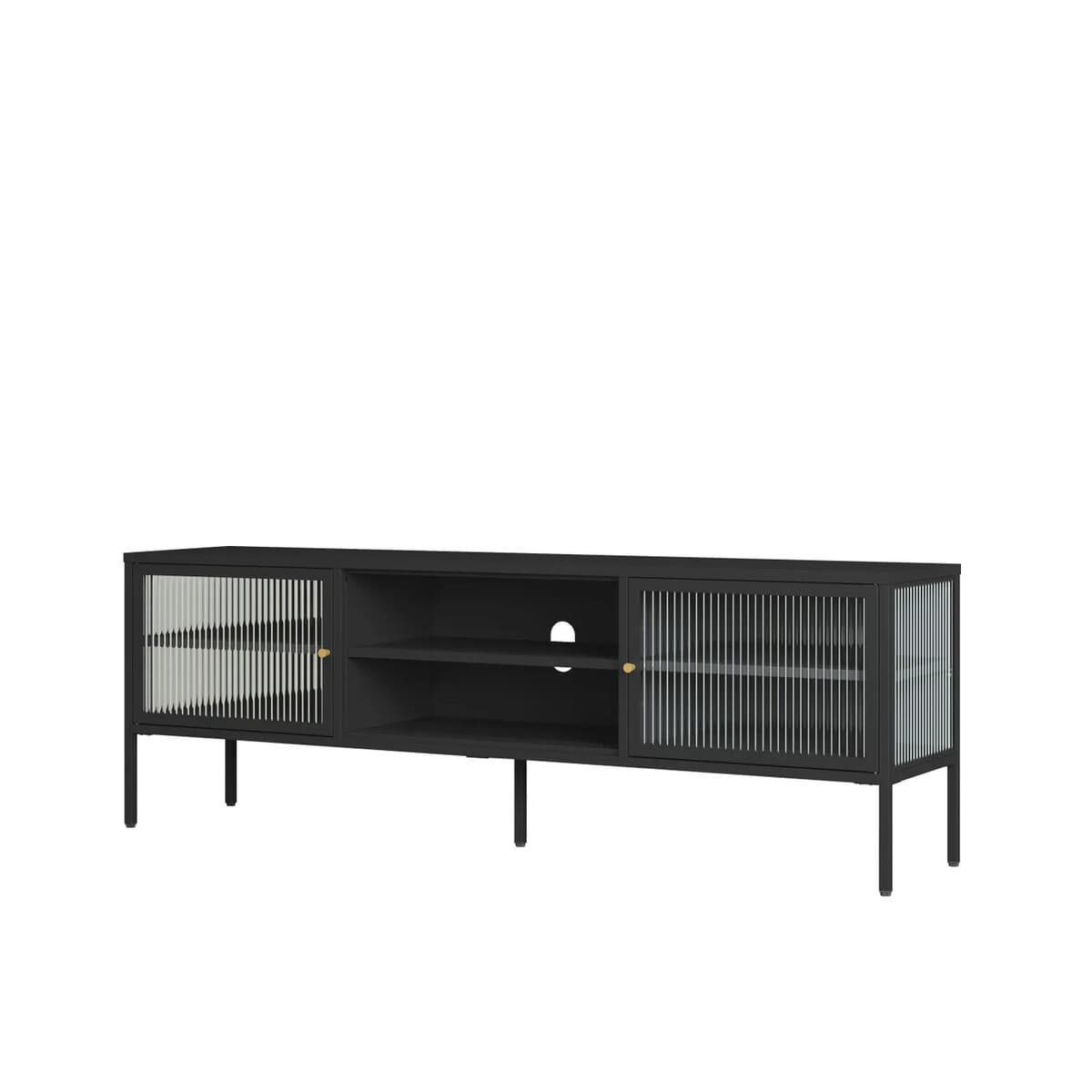 Esperance Living Addison Black Metal and Fluted Glass Door Media Unit House of Isabella UK