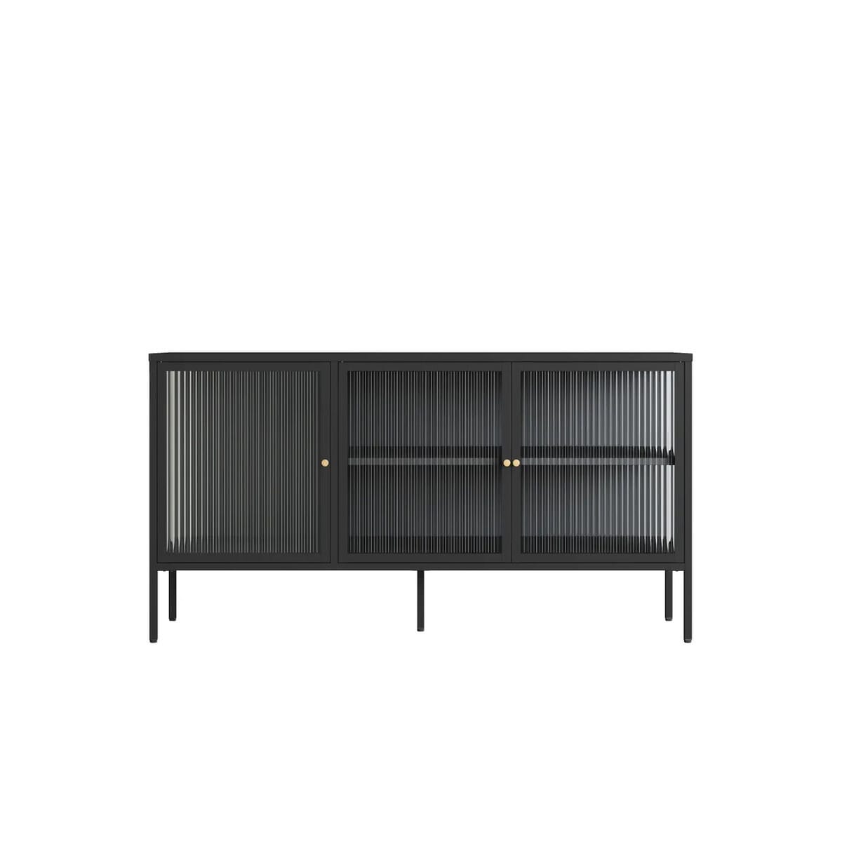 Esperance Living Addison Black Metal and Fluted Glass Door Sideboard House of Isabella UK