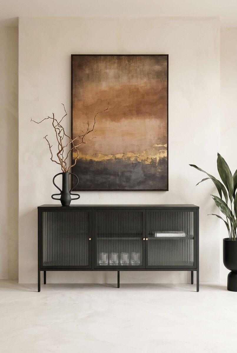 Esperance Living Addison Black Metal and Fluted Glass Door Sideboard House of Isabella UK