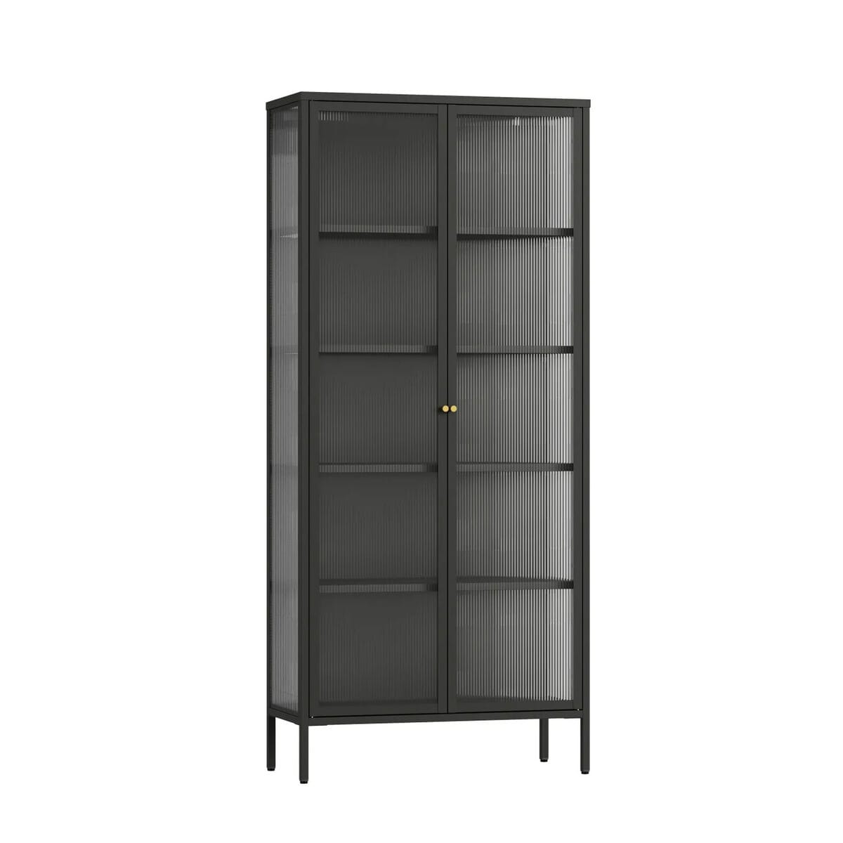 Esperance Living Addison Black Metal and Fluted Glass Door Tall Cabinet House of Isabella UK