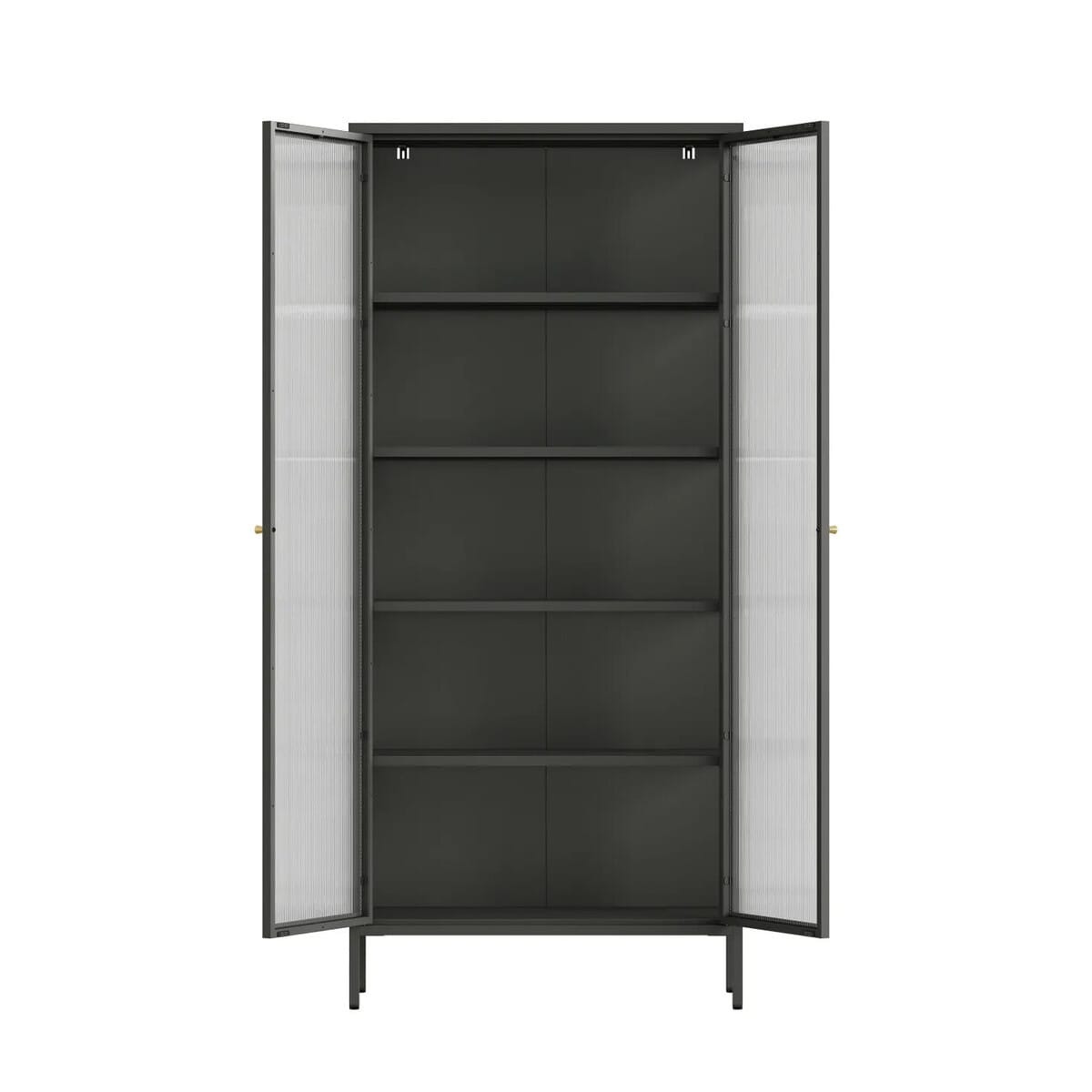 Esperance Living Addison Black Metal and Fluted Glass Door Tall Cabinet House of Isabella UK