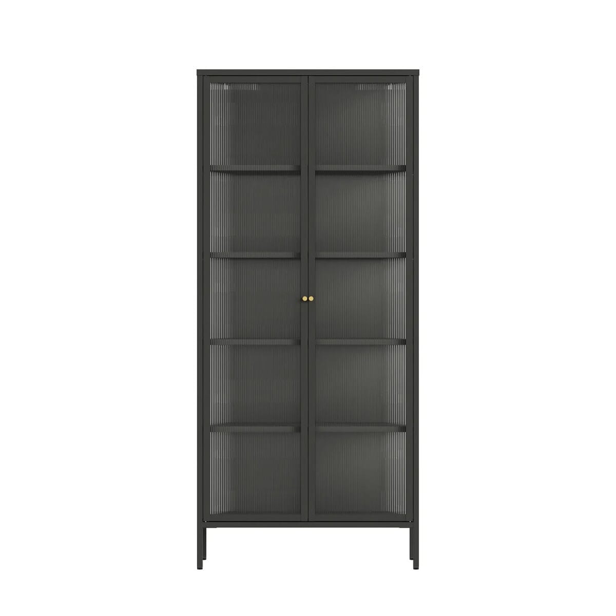 Esperance Living Addison Black Metal and Fluted Glass Door Tall Cabinet House of Isabella UK