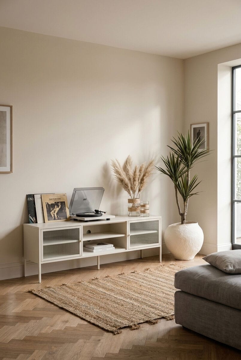 Esperance Living Addison Warm White Metal Fluted Glass Door Media Unit House of Isabella UK