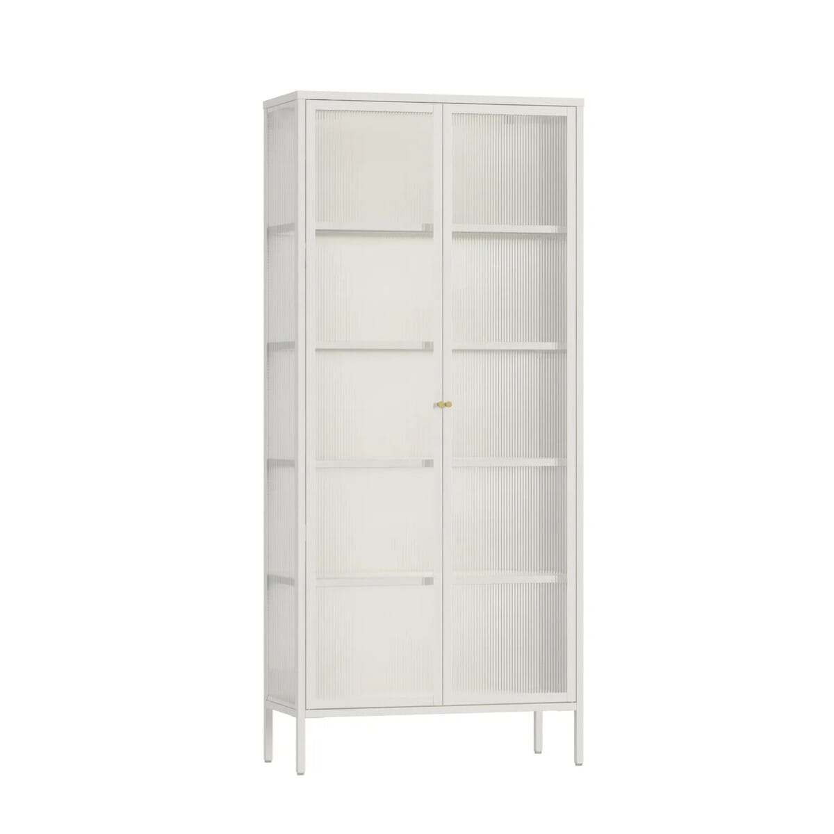 Esperance Living Addison Warm White Metal Fluted Glass Door Tall Cabinet House of Isabella UK