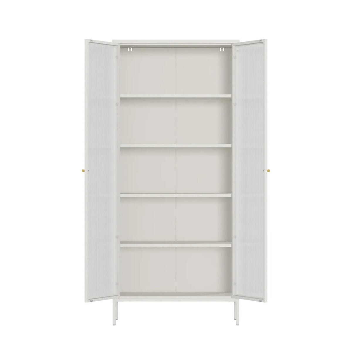 Esperance Living Addison Warm White Metal Fluted Glass Door Tall Cabinet House of Isabella UK