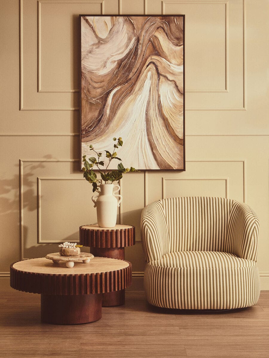 Esperance Living Babel Round Travertine and Mango Wood Coffee Table House of Isabella UK