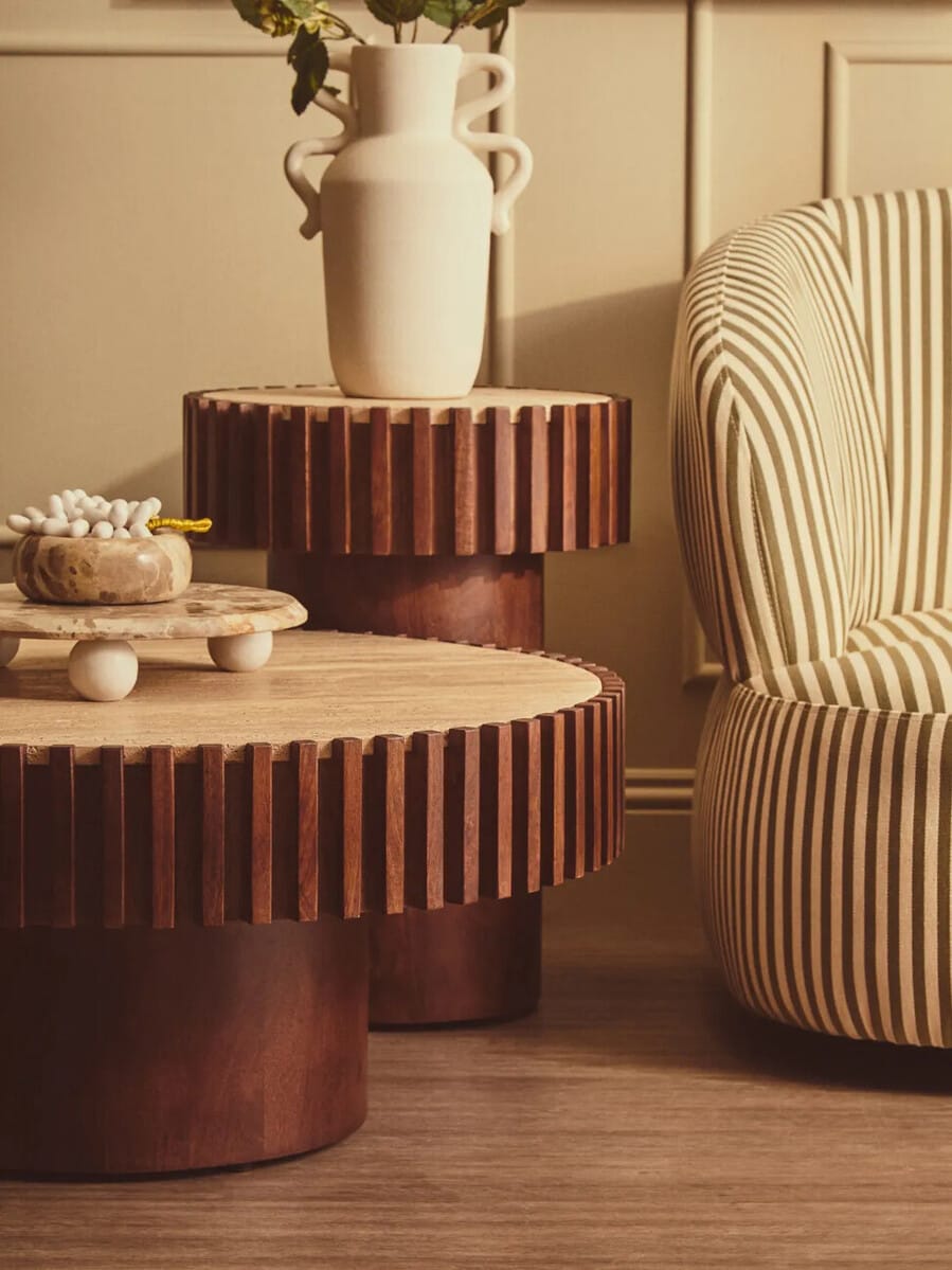 Esperance Living Babel Round Travertine and Mango Wood Side Table House of Isabella UK