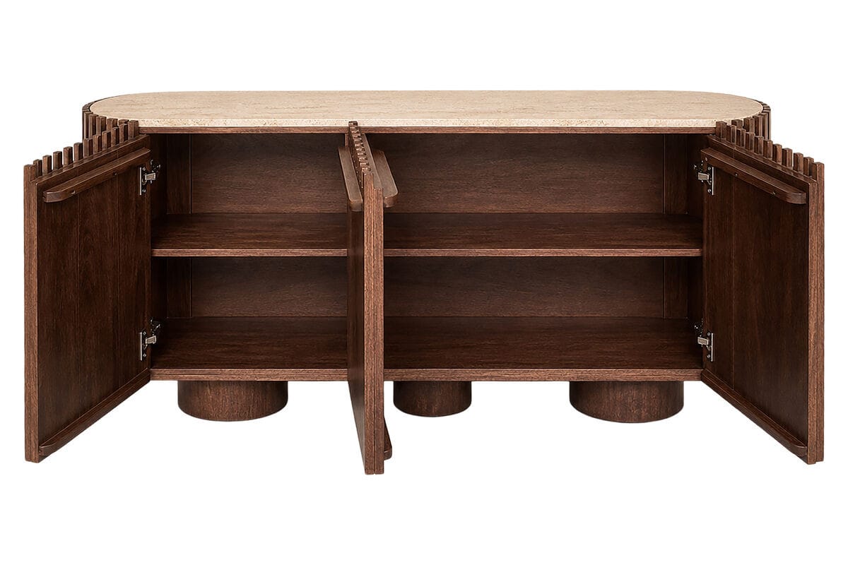Esperance Living Babel Travertine and Mango Wood 2 Door Curved Sideboard House of Isabella UK