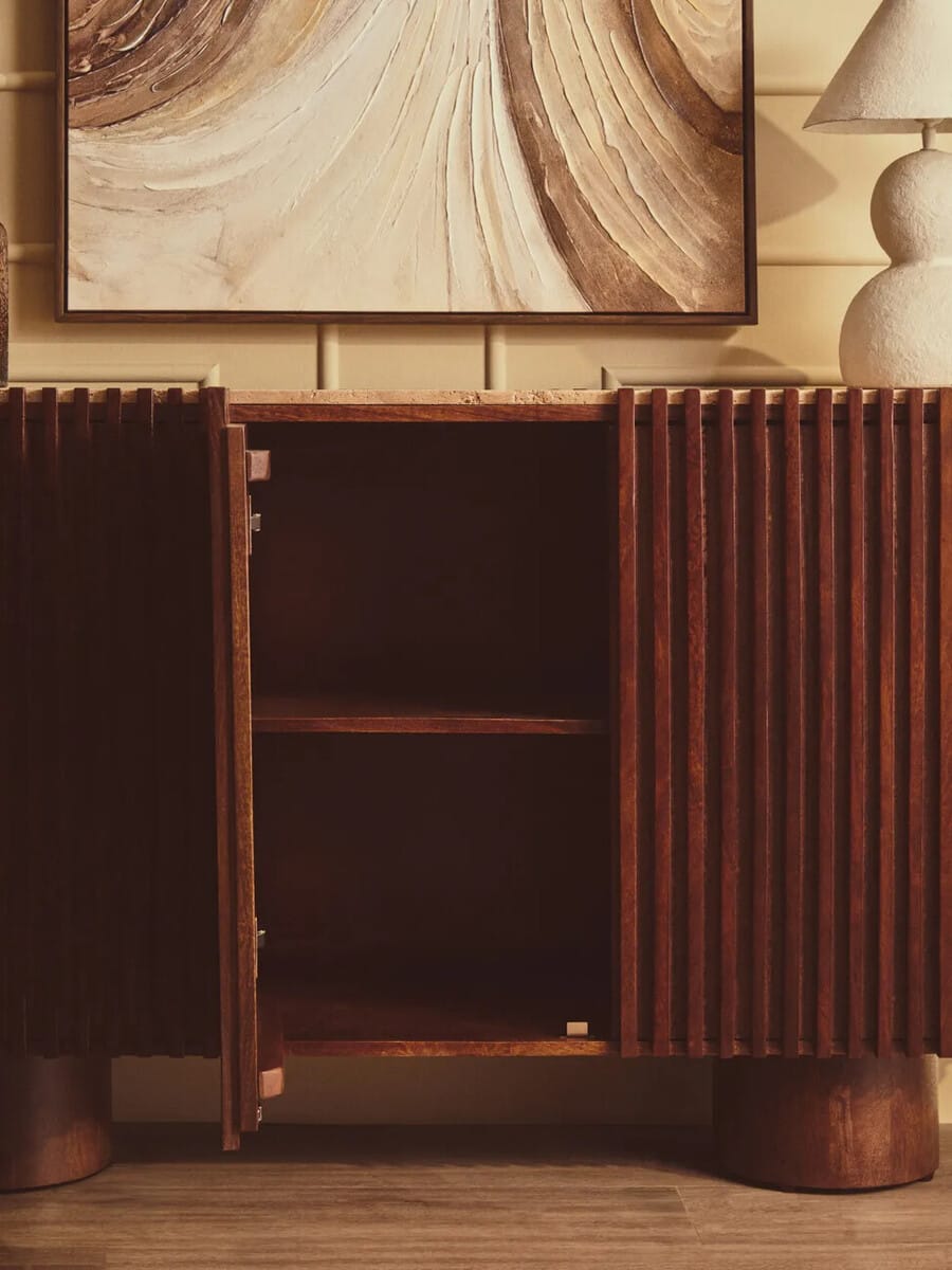 Esperance Living Babel Travertine and Mango Wood 2 Door Curved Sideboard House of Isabella UK