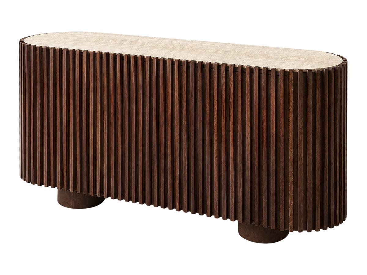 Esperance Living Babel Travertine and Mango Wood 2 Door Curved Sideboard House of Isabella UK