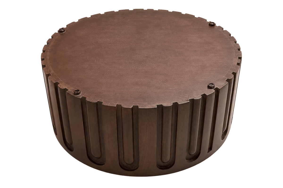 Esperance Living Barola Round Brown Marble and Dark Mango Wood Carved Coffee Table House of Isabella UK