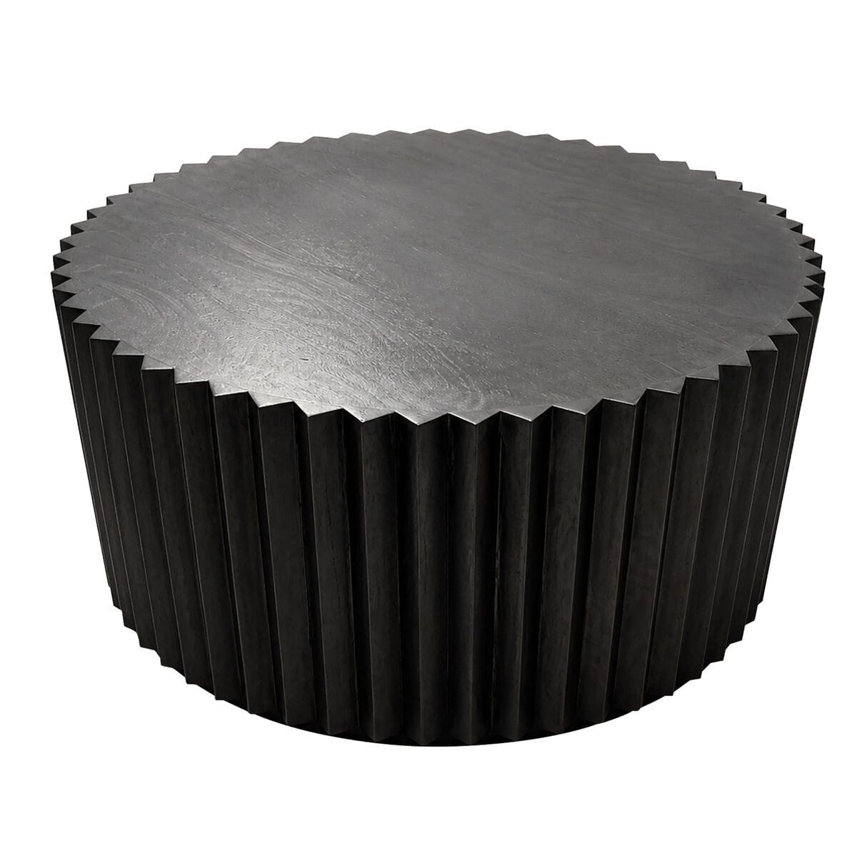 Esperance Living Barto Round Black Mango Wood Carved Ridge Coffee Table House of Isabella UK