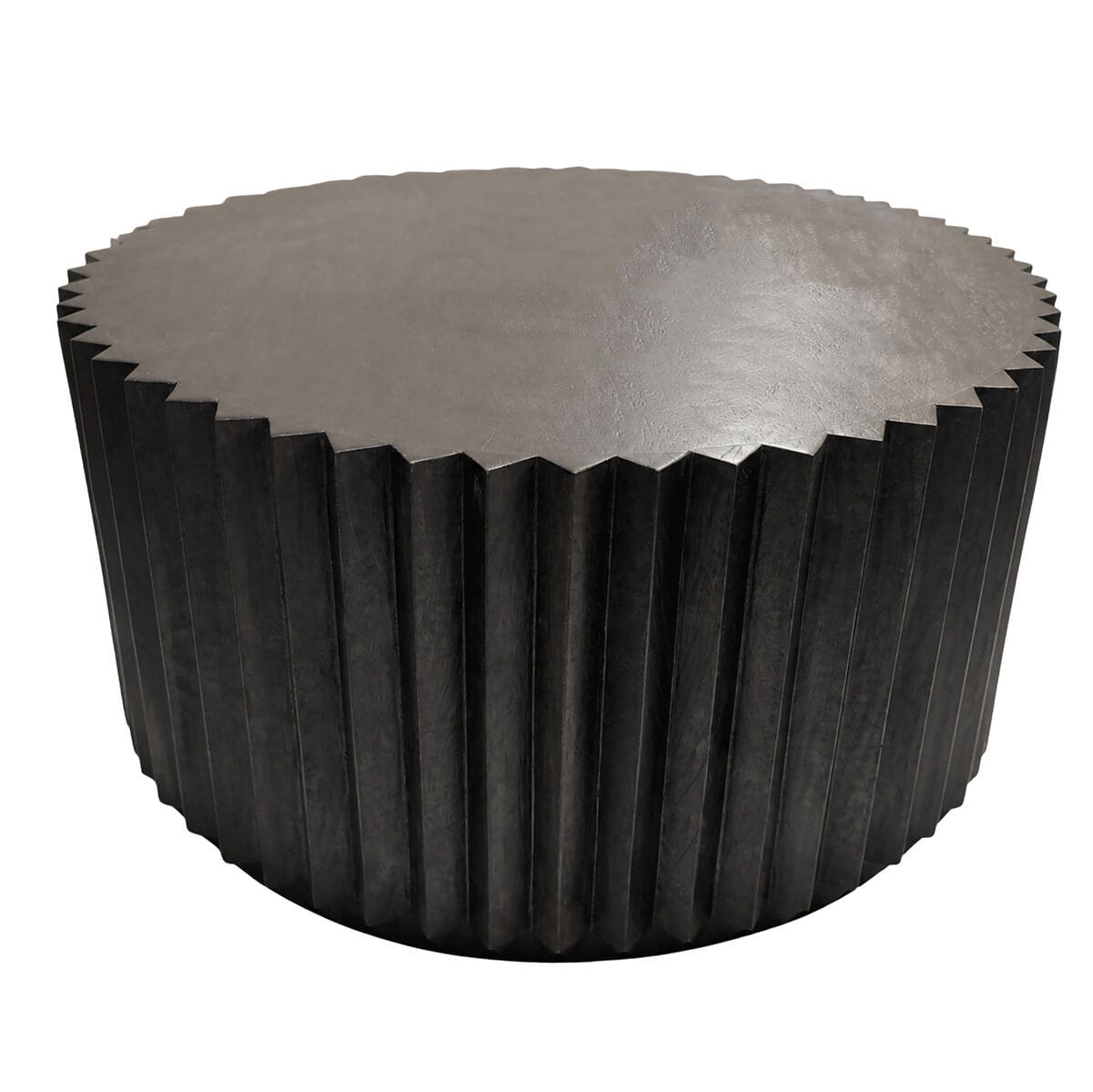 Esperance Living Barto Round Black Mango Wood Carved Ridge Coffee Table House of Isabella UK