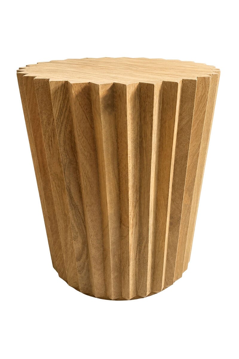 Esperance Living Barto Round Mango Wood Carved Ridged Side Table and Stool House of Isabella UK