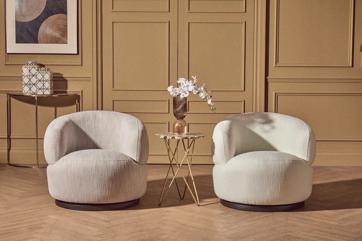 Esperance Living Bordo Textured Cream Curved Swivel Chair House of Isabella UK