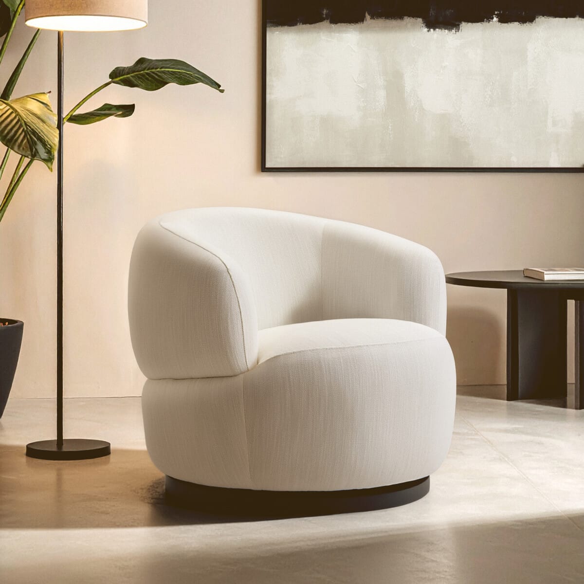 Esperance Living Bordo Textured Cream Curved Swivel Chair House of Isabella UK